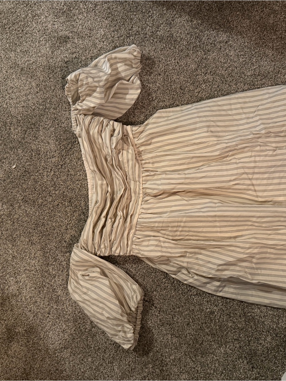Abercrombie & Fitch Cream and Black Striped Off-Shoulder Dress